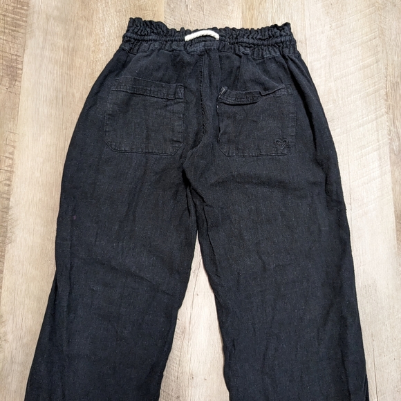 Roxy Black Flax Linen Blend Stretch Waist Pants Flared - Picture 11 of 11